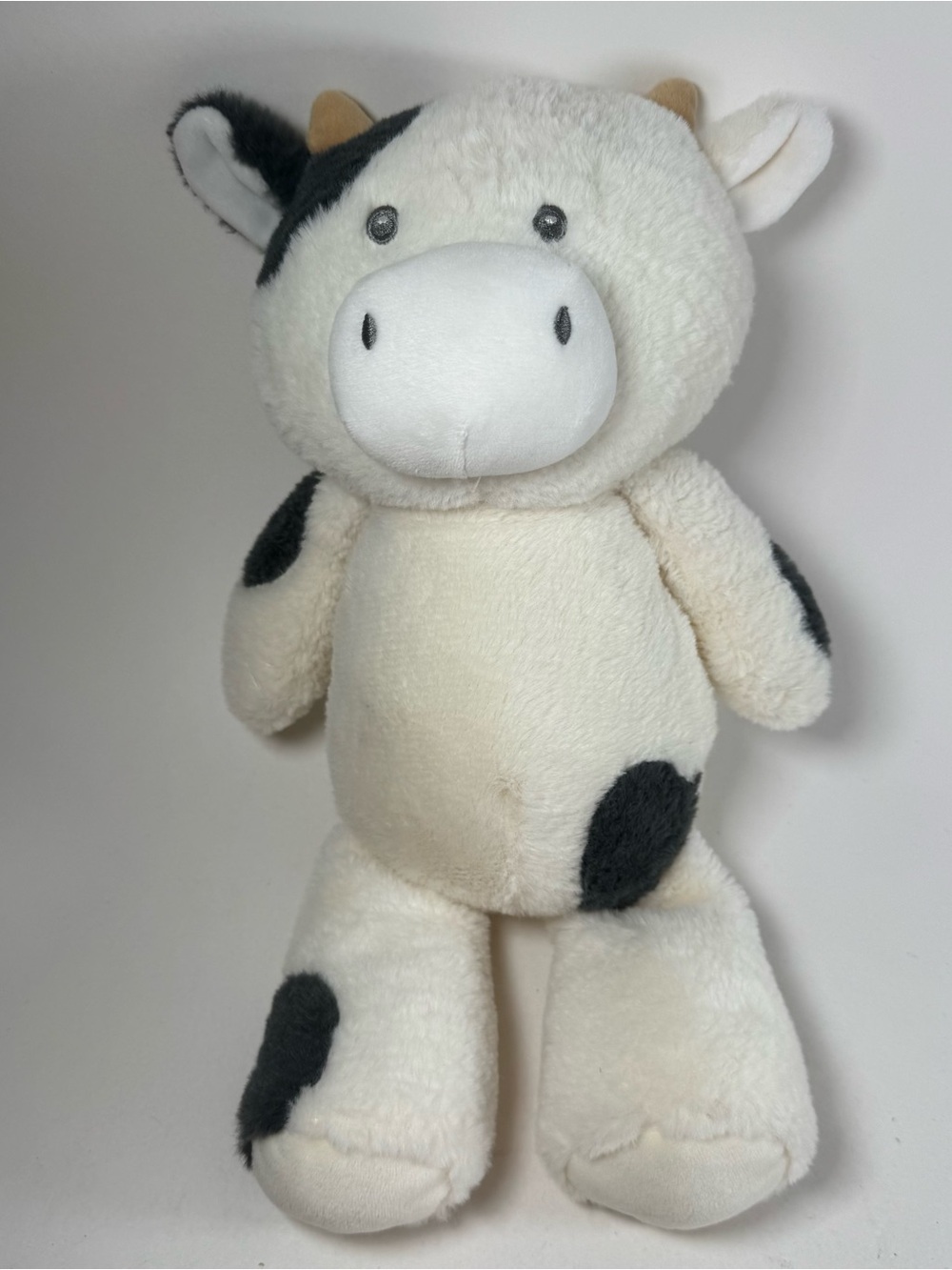 Kellytoy Plush Cow 12" Off White Grey Rattle Crinkly Ears Baby Toy Stuffed
